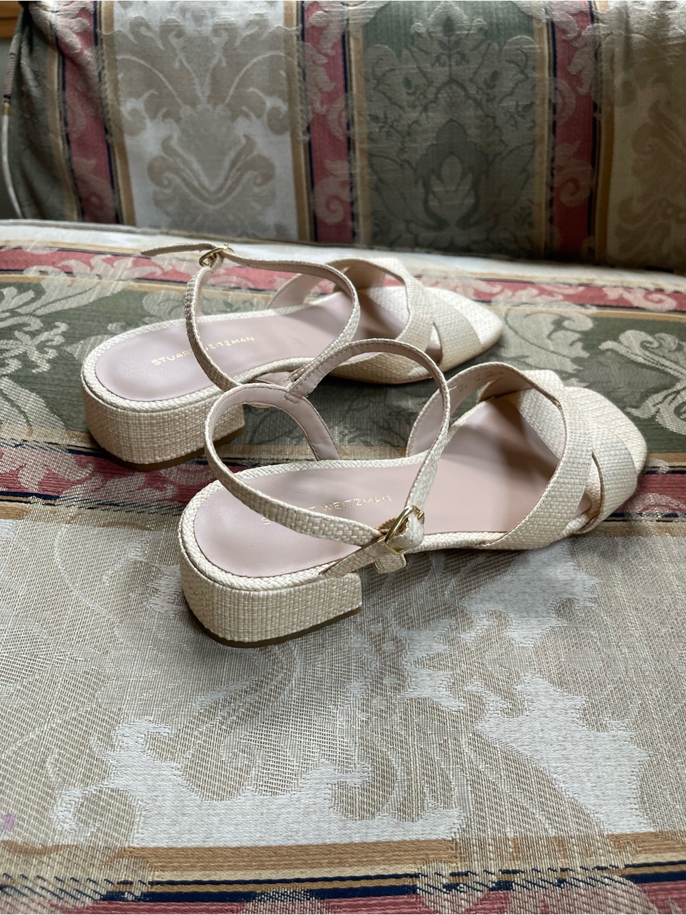 Stuart Weitzman Dayna 50 Block Heel Sandals In Raffia. Size 7 Women N15-17 - Picture 9 of 10